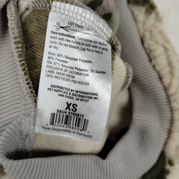 Reddy Camo Sherpa Hoodie Sweater with Warm White Pocket for Dogs XS 11 to 13 in - Picture 6 of 6